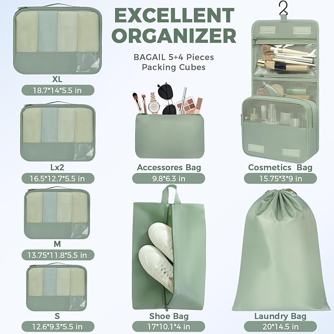 BAGAIL 9 Set Packing Cubes Luggage Packing Organizers - Image 4