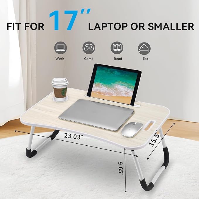BUYIFY Folding Lap Desk, 23 Inch Portable Wood White Oak Laptop Bed Desk Lap - Image 4