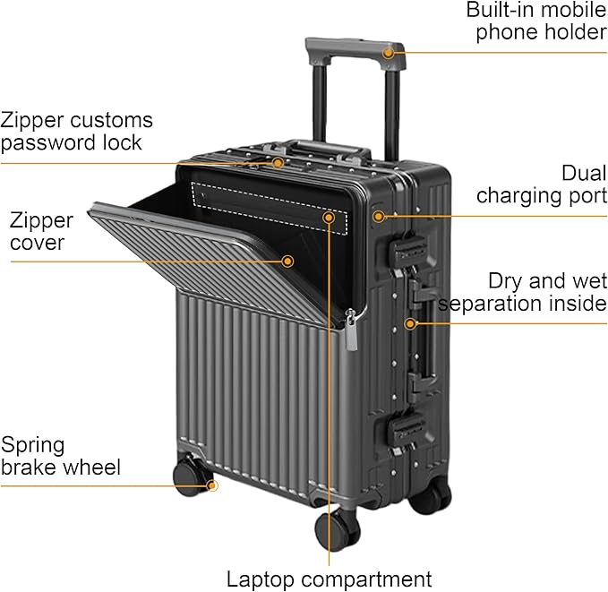 Zipperless Luggage, Polycarbonate Aluminum Hardshell, Expandable Carry-On - Image 3