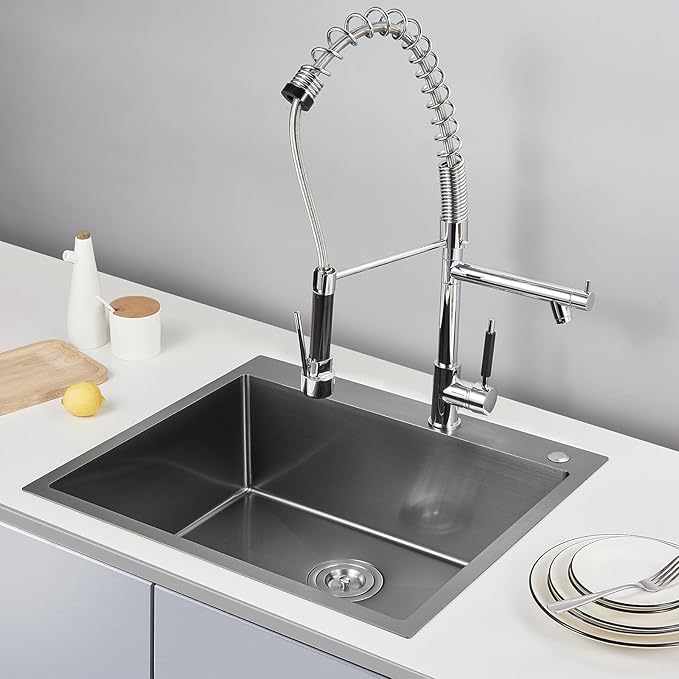 POPFLY 25x22 Inch Drop In Kitchen Sink, 25 Inch Top Mount 9 Inch Deep Single - Image 2