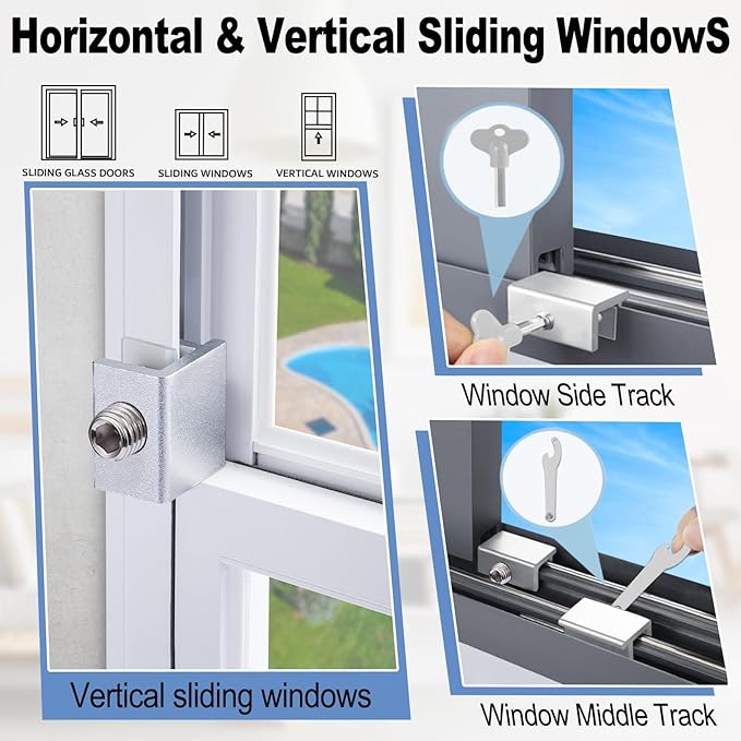 8 Sets Sliding Window Locks for Up and Down Windows, Adjustable Aluminum Window - Image 4