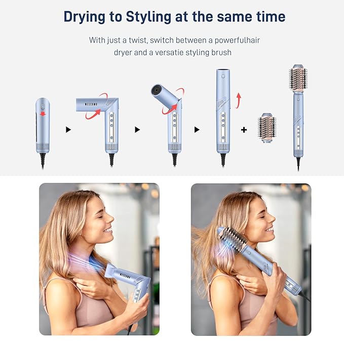 Hot Air Multi-Styler - 5 in 1 Professional Hair Wrap Styler Set with Air Curlers, Hair Dryer Brush, Straightener, Concentrator for Fast Drying Curling Straightening, Travel Case Included