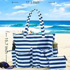 LEDAOU Large Beach Tote Bag Women Waterproof Sandproof Zipper Beach Tote Bag - Image 3
