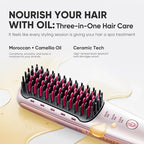 Hair Straightener Brush, Hair Straightener Comb with 3 Temps 20s Fast Heating Shine, Gold Rose