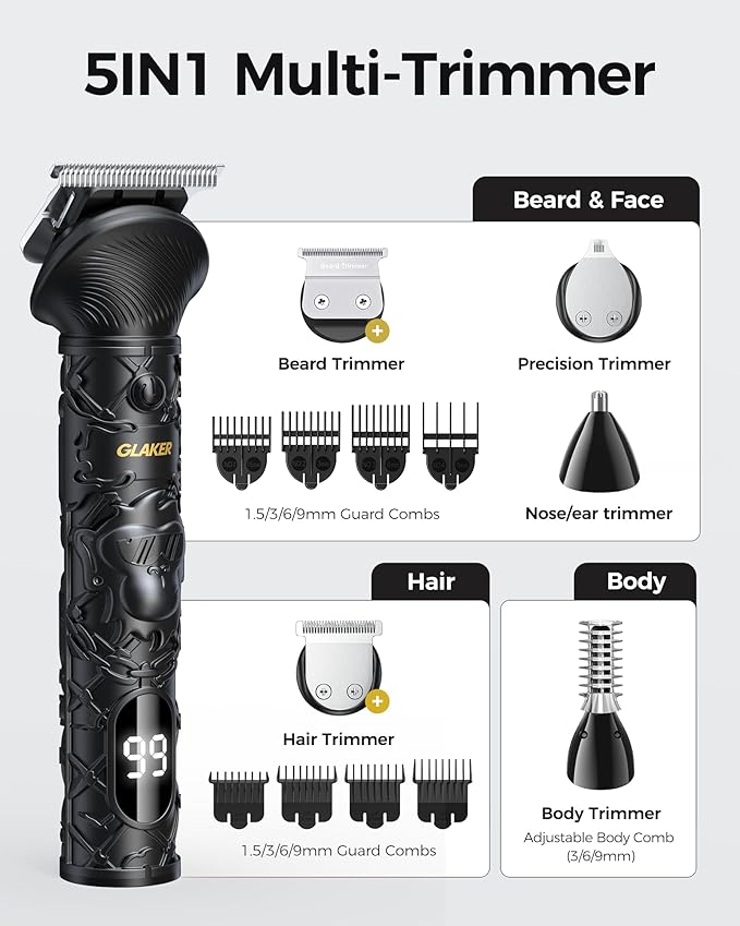GLAKER Hair Clippers for Men Professional, Cordless Clippers for Hair Cutting, Mens Bear Trimmer, Electric Razor Barber Clippers Hair Trimmer, Gifts for Men