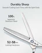 ULG Hair Thinning Scissors 6.7” Shark Series 100% Japanese Stainless Steel, Offset Handle, 30 V-Tooth Thinner 25% Hair Removal, Professional Barber Layering Shears for Salon & Home Hair Styling