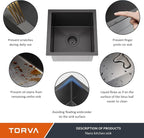 TORVA 14 x 14 Inch Gloss Black Undermount Kitchen Sink, PVD Coated Gunmetal - Image 5