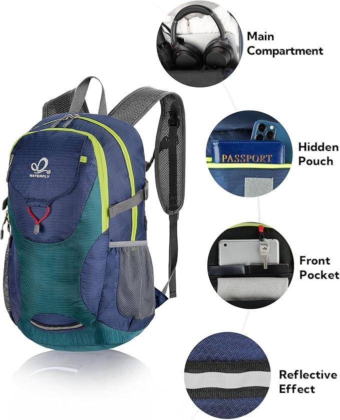 WATERFLY Lightweight Packable Hiking Backpack: 30L Foldable Travel Daypack - Image 3