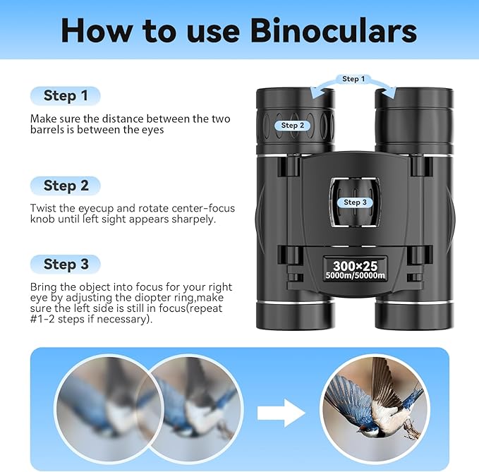 300x25 Binoculars for Adults and Kids, High Powered Mini Pocket Binoculars - Image 5