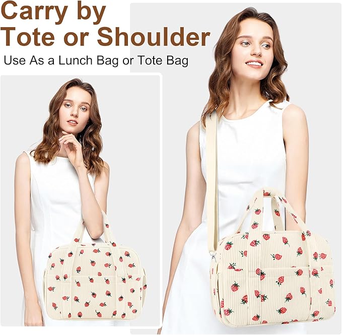Corduroy Lunch Box Lunch Bag for Women Adults Men, Cute Strawberry Insulated - Image 7