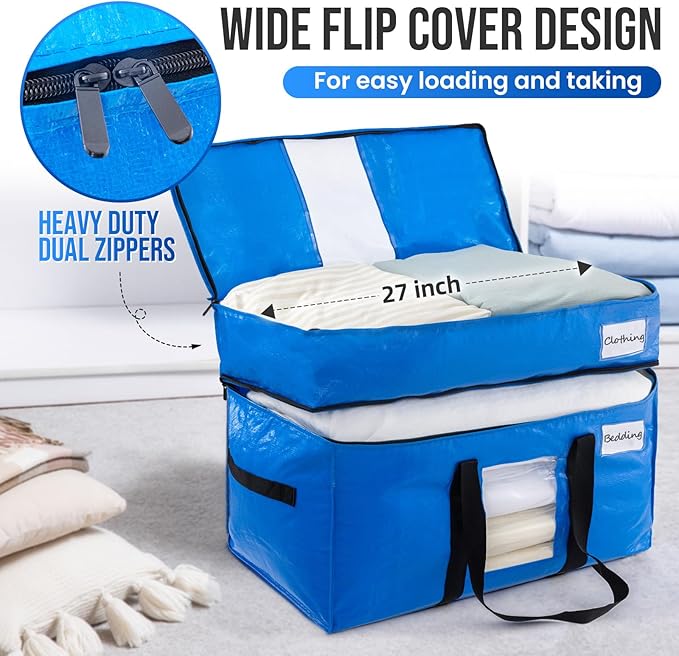 TAILI 2 Tier Extra Large Moving Bags, 2 Pack Blue Heavy Duty Totes - Image 2