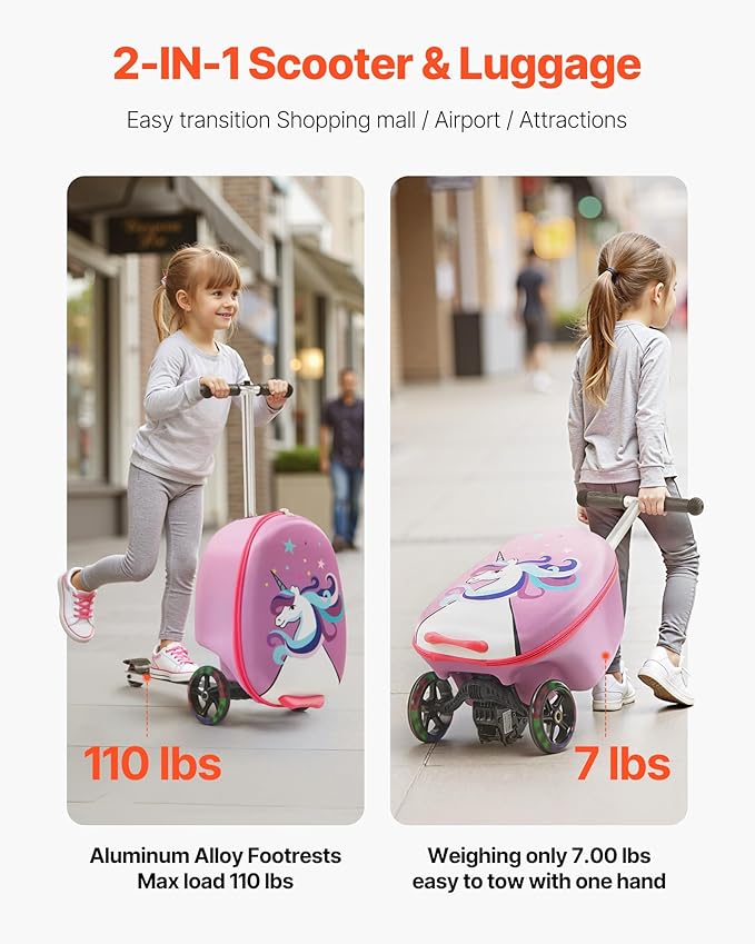 VEVOR Ride-on Luggage, 20 L Capacity, 20 Inches Kids Scooter Suitcase - Image 4