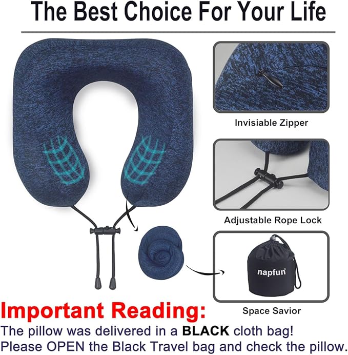 napfun Neck Pillow for Traveling, Upgraded Travel Neck Pillow for Airplane 100% - Image 5