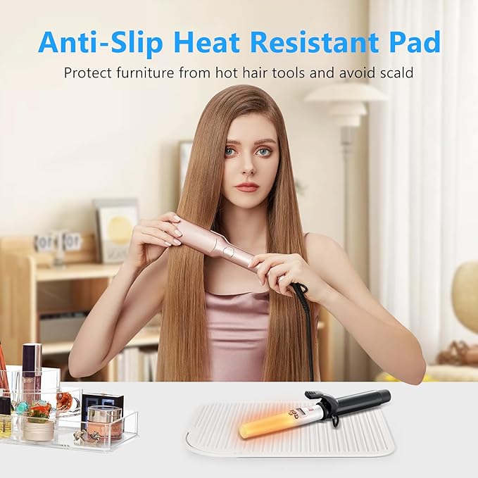 Quccefods Curling Iron Mats Oversize Heat Resistant Mat Silicone Hot Hair Tools Pad for Hair Straightener Flat Irons Hair Styling Tools Countertop Protection Portable Travel Curling Mat 11"*8.26"