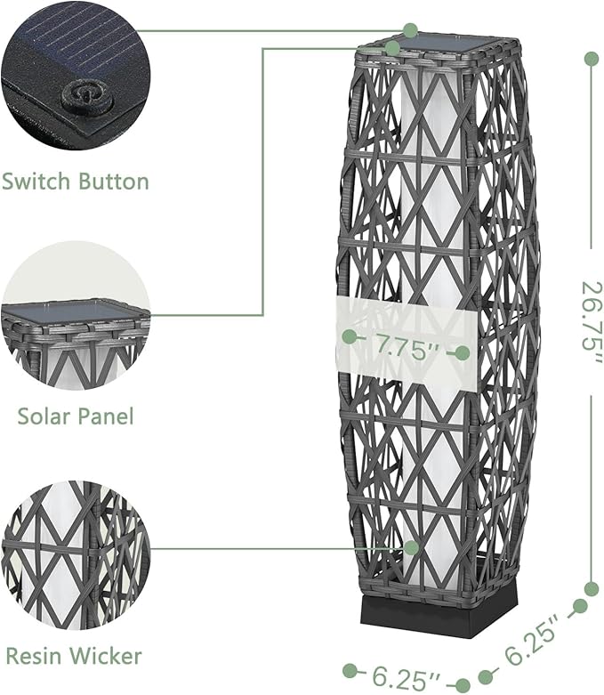 Grand patio 2-Piece Outdoor Solar-Powered Woven Wicker Lantern Floor Lamp - Image 8