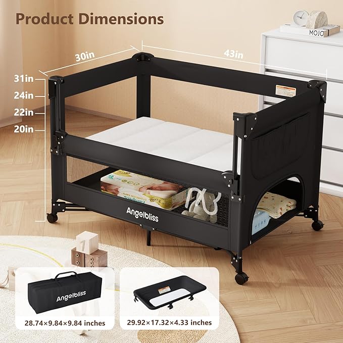 ANGELBLISS Baby Bassinet Bedside Crib, Pack and Play - Image 2