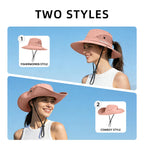Ponytail Sun Bucket Hats for Women UV Protection Foldable Wide Brim (1 Pack-pure Pink)
