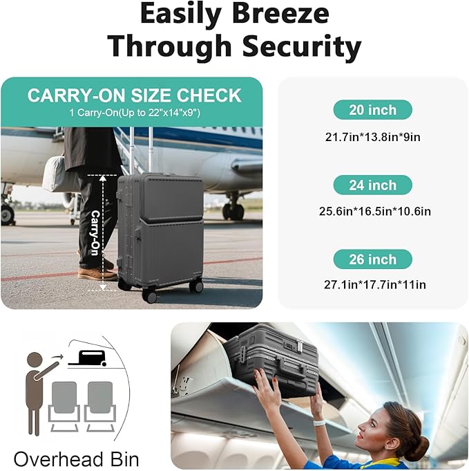 Hard Shell Luggage 20 Inch Travel Suitcase, ABS Aluminum Frame, Lightweight - Image 6