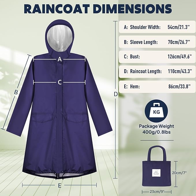 ANYOO Waterproof Rain Poncho Lightweight Reusable Hiking Hooded Coat Jacket - Image 2