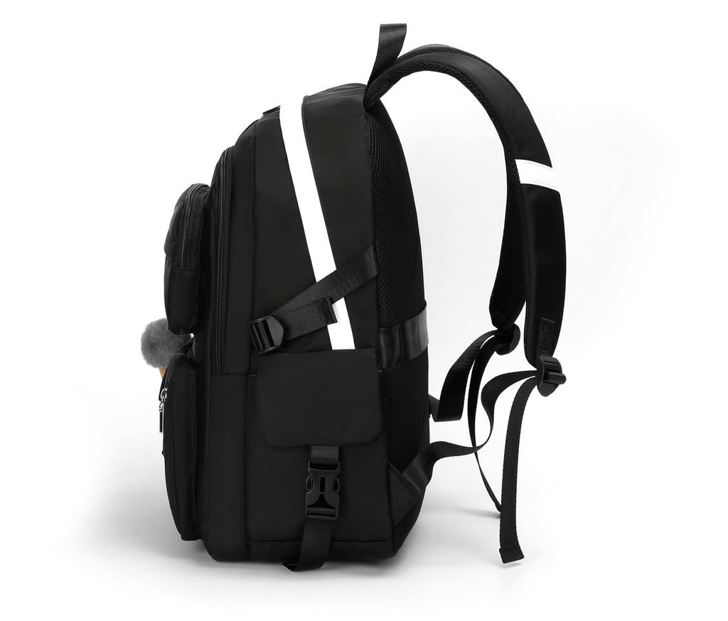 Girls Backpack Stylish Schoolbag Set for College Casuanl Backpack for Girls Black (Black)