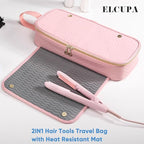 2IN1 Hair Tools Travel Bag with Heat Resistant Mat for Shark Flexstyle, Flat Irons, Straighteners, Curling Iron, Hair Dryer Case Compatible with Revlon One-Step Hair Dryer, Hair Essentials
