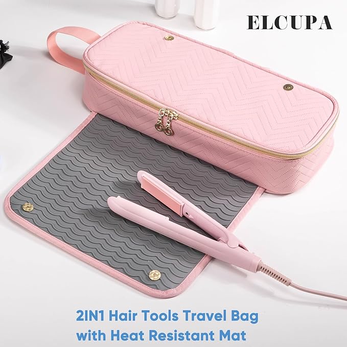 2IN1 Hair Tools Travel Bag with Heat Resistant Mat for Shark Flexstyle, Flat Irons, Straighteners, Curling Iron, Hair Dryer Case Compatible with Revlon One-Step Hair Dryer, Hair Essentials