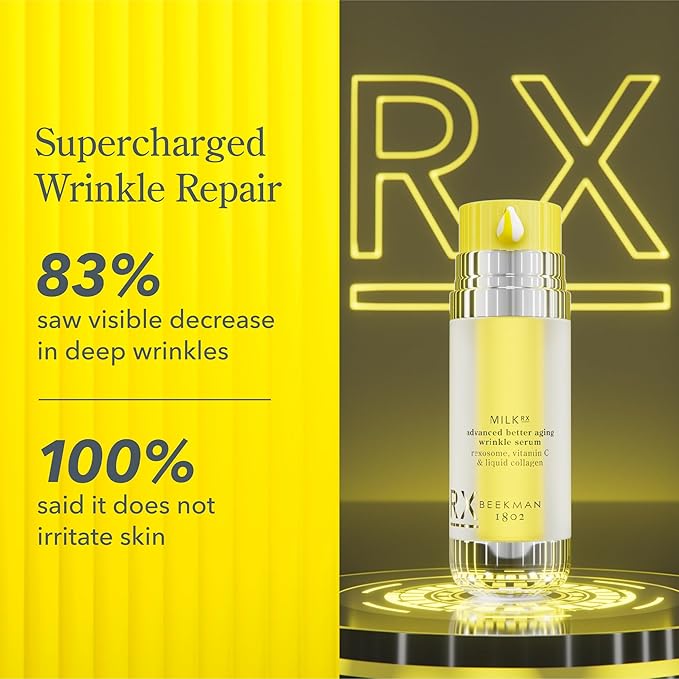 Beekman 1802 Milk RX Advanced Better Aging Wrinkle Serum – Collagen & Vitamin C Face Serum with Peptides & Goat Milk Exosomes, Retinol Alternative