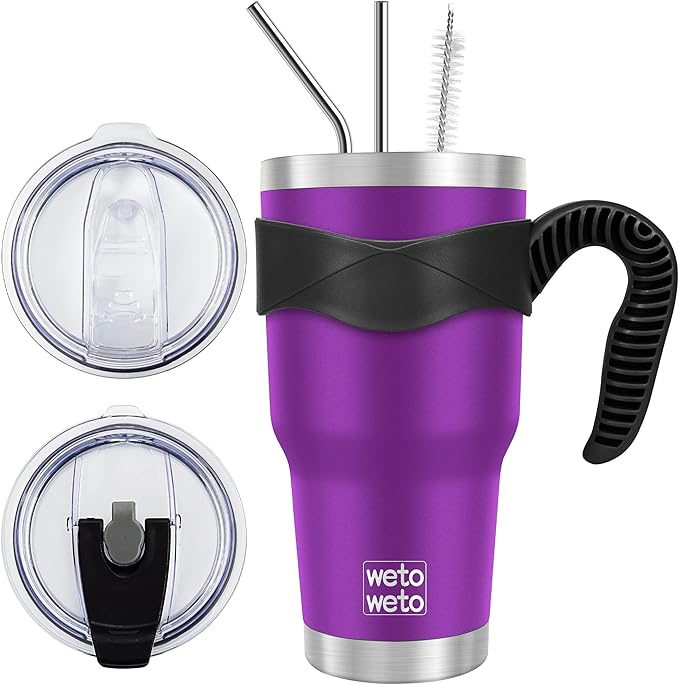 WETOWETO 30 oz Tumbler with 2 Lids and 2 Straws, 18/8 Stainless Steel Vacuum by Wetoweto