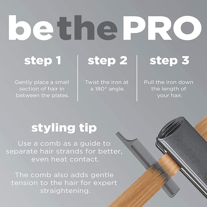 INFINITI PRO CONAIR Tourmaline Ceramic 2-Inch Flat Iron Hair Straightener, 2-Inch Flat Iron to Straighten or Curl, 5 Heat Settings, for All Hair Types and Textures, Metallic Grey