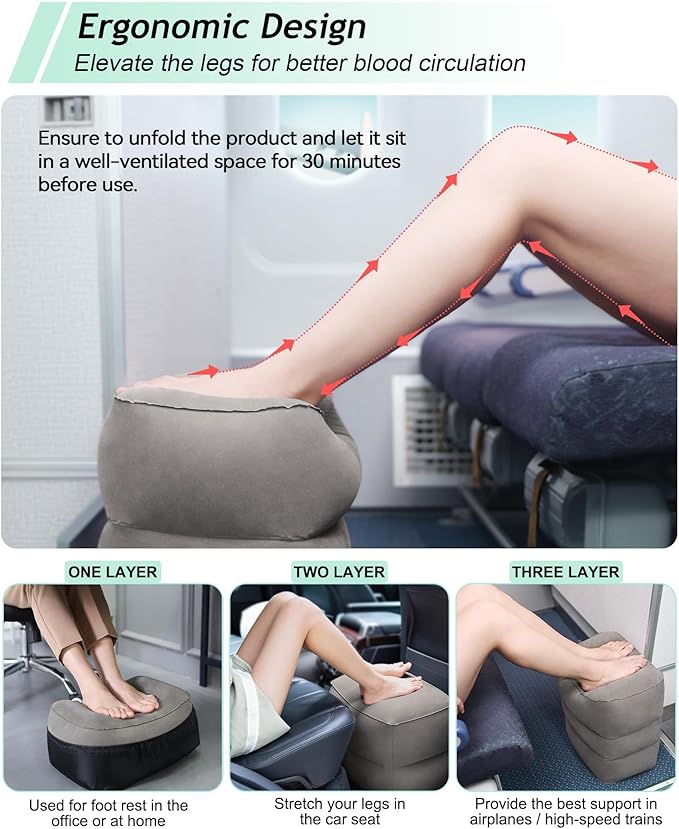 JefDiee Inflatable Foot Rest Pillow, Kids Airplane Bed, Adjustable 3 Layers - Image 4