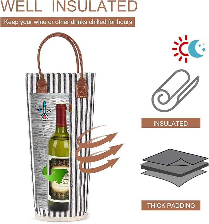 ZORMY Single Bottle Insulated Wine Tote, 1 Bottle Wine Carrier Bag Padded Wine - Image 2