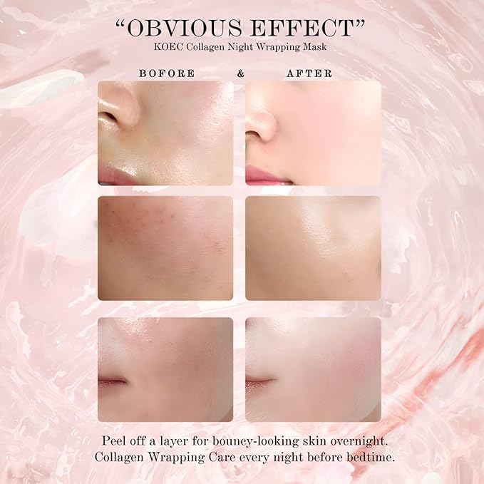 Collagen Overnight Wrapping Peel Off Facial Mask Pack,Hydrates and Tightens Skin,Reduces Sagging,Elasticity & Hydration Care with Brush 2.54 fl.oz