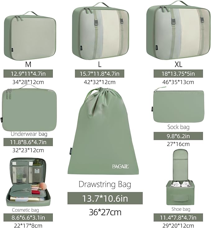 BAGAIL 8 Set Packing Cubes Luggage Packing Organizers - Image 2