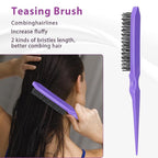 Hair Brush Set, Hair Brushes for Women Men kid Wet Dry All Hair Detangling Parting Styling, Brush Set with Detangler Brush, Edge Brush, Teasing brush, Rat Tail Comb (Purpe)