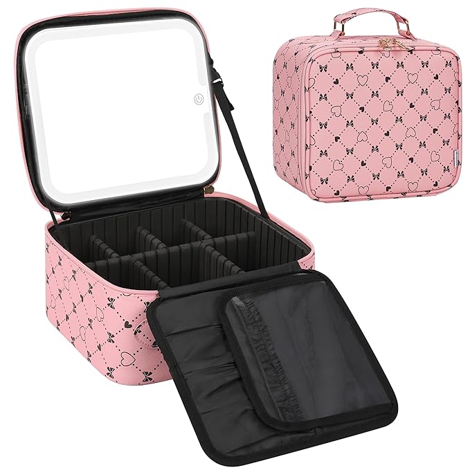 Relavel Travel Makeup Bag With LED Mirror, Compact Cosmetic Organizer Storage by Relavel
