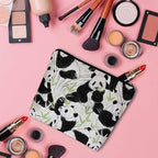 Panda Makeup Organizer Bag Cosmetic Bag For Men Women, Cute Pandas Forest Bamboo Leaves Panda Travel Toiletry Bag Flax Makeup Bags Purse Business Makeup Pouch For Toiletries Cosmetics