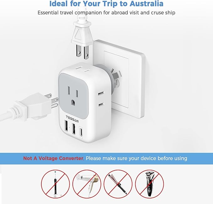 Australia Plug Adapter, TESSAN Australian Power Adaptor - Image 6