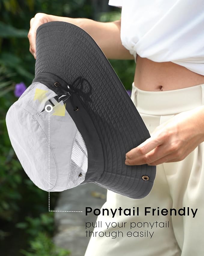 FURTALK Womens Sun Hat with Ponytail Hole Beach Hiking Summer Wide Brim UPF 80+ - Image 5