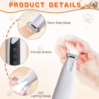 Professional Dog & Cat Trimmer - Quiet Electric Pet Grooming Kit for Ears/Eyes/Paws with LED Light - Cordless Battery-Powered Fur & Nail Clipper for Small/Large Breeds(White)