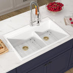 33 Inch Double Bowl White Kitchen Sinks 33x22 Granite Composite Dorp In 60/40 - Image 4