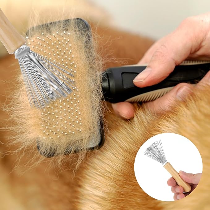 Hair Brush Cleaner, Portable and Mini Hairbrush Cleaner Tool Metal Wire Rake and Ergonomic Wooden Handle Comb Cleaning Brush for Removing Hair Dust Home and Salon Use