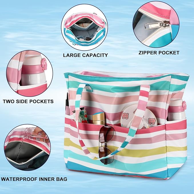 LEDAOU Beach Bag Waterproof Sandproof Women Tote Bag Pool Bag - Image 2
