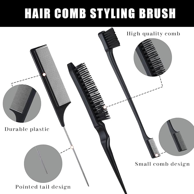 cobee 5 Pcs Slick Back Hair Brush Set, Bristle Hair Brush Edge Control Brush Teasing Comb, Wax Stick for Hair & Wig Flyaways, For Smooth Hair Parting Smooth Flyaways