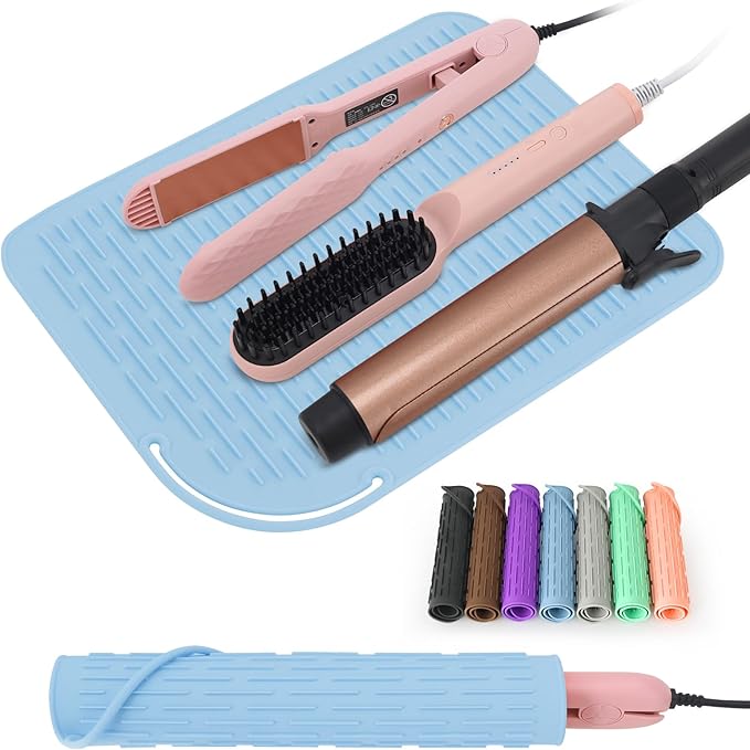 Large Silicone Heat Resistant Mat, Portable Travel Hot Hair Tools Holder Pad for Curling Iron, Flat Iron, Hair Straightener and Other Styling Tools(12.0" x 9.0")