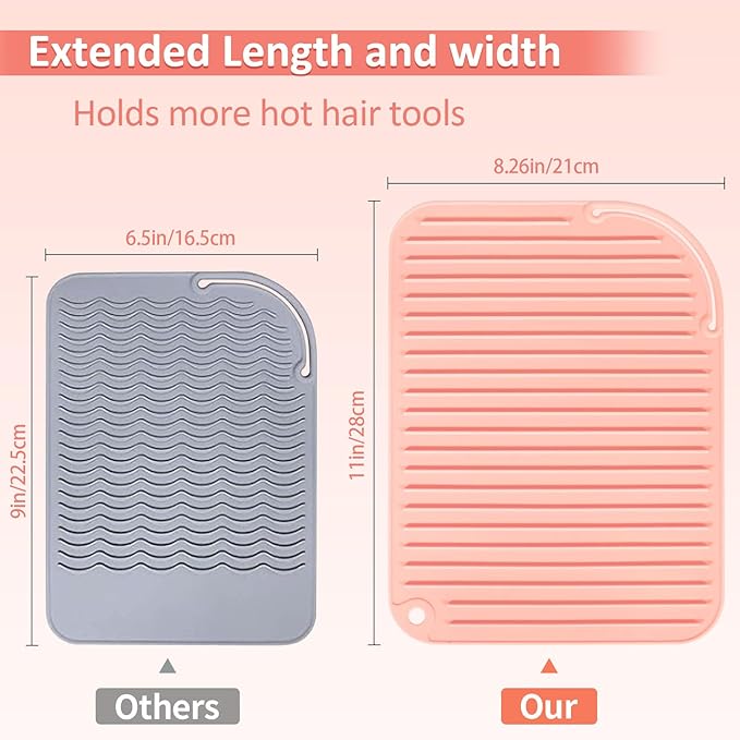 Quccefods Heat Resistant Mat Large Silicone Hot Hair Tools Holder for Curling Irons Flat Iron Hair Straightener Mat Portable Vanity Pad