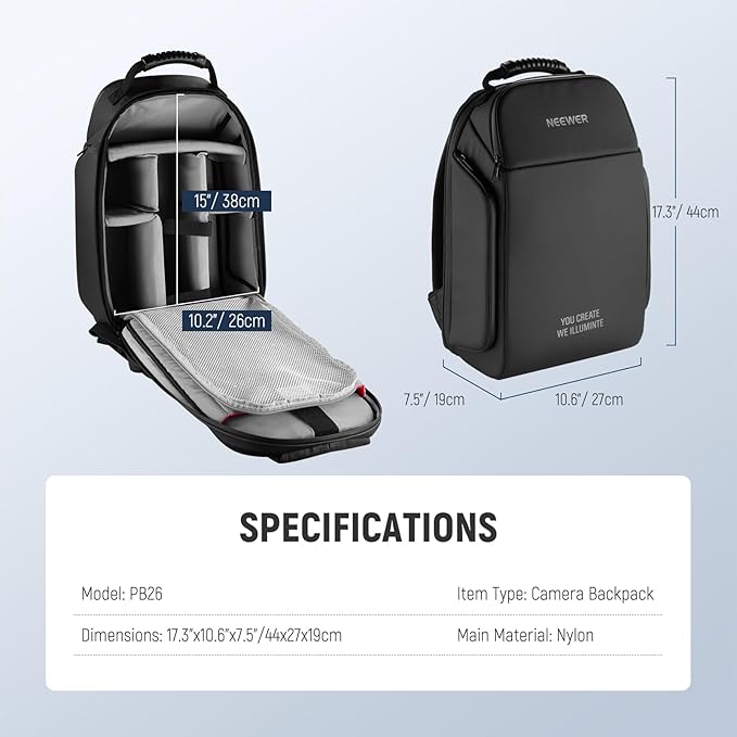 NEEWER BASICS Camera Bag for Photographer, Water Resistant Digital Cam Backpack - Image 9