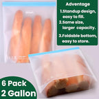 SPLF 6 Pack Stand-Up Reusable 2 Gallon Freezer Bags Dishwasher Safe, Reusable - Image 3