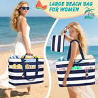 Extra Large Beach Bags for Women, Waterproof Sandproof Beach Tote Bag Zipper - Image 2