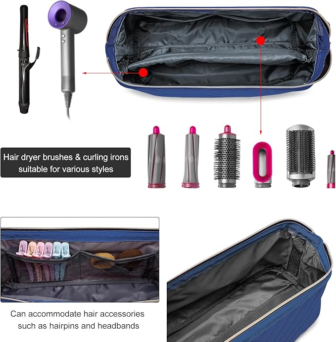 Hair Tools Travel Bag for Shark Flexstyle Dyson, Quilted Case Organizer Bag, Gift for Women Hair Accessories Storage Bag, Travel Hairdryer Portable Bag for Women, Blue
