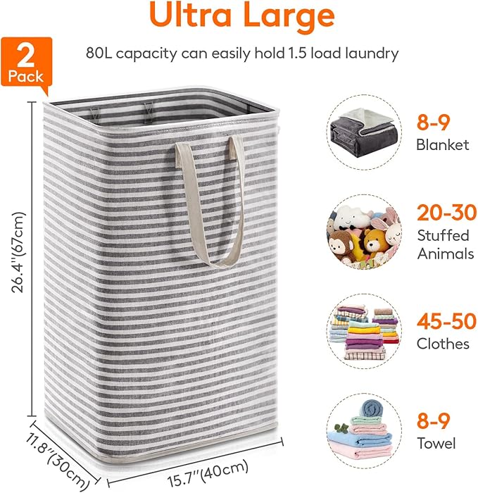 Lifewit 2 Pack Laundry Hamper Large Collapsible Laundry Baskets, Freestanding - Image 3